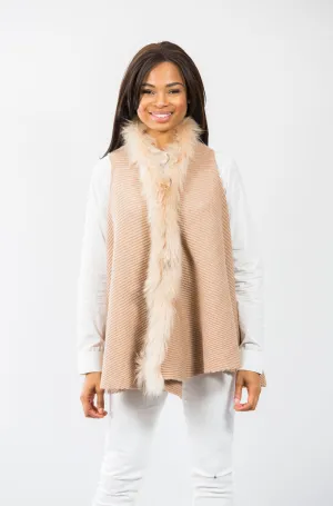 Hope Fur Trim Vest: Tan/Tan Fur