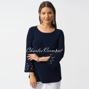 Joseph Ribkoff Tunic Top With Rhinestone Eyelet Sleeves - Style 251141