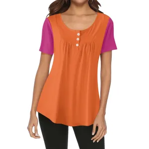 Juhla Color Block Scoop Neck Tunic Top with Button Detail