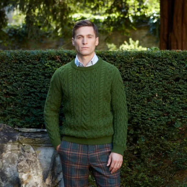 Kylan Green Cashmere Cable Crew Neck Jumper