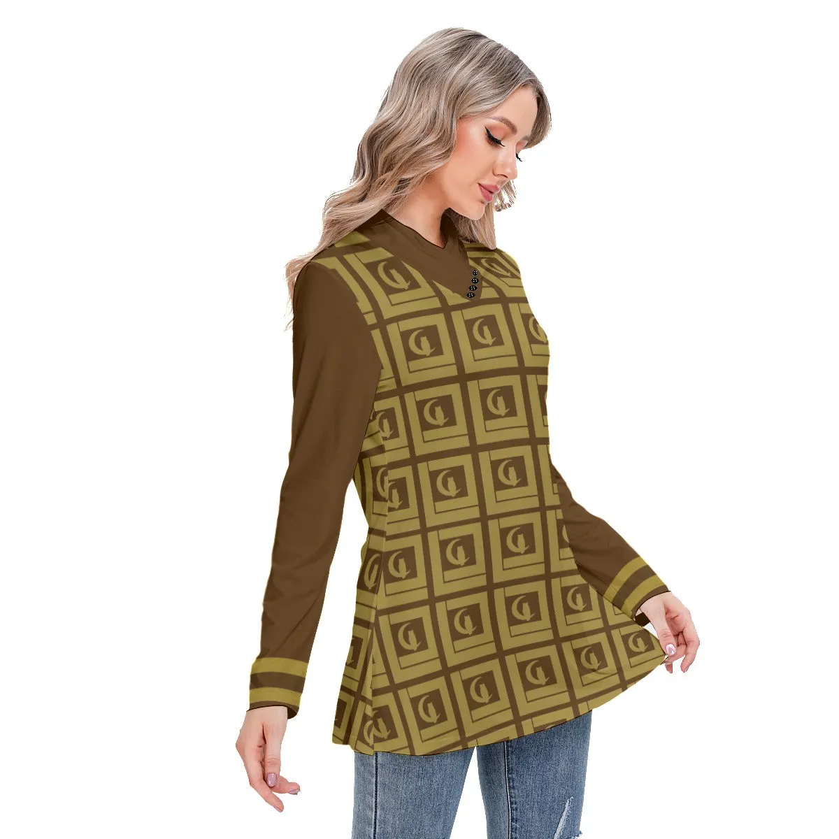 LCC VINTAGE Long-sleeved Heap-neck Slim Casual Tunic Blouse