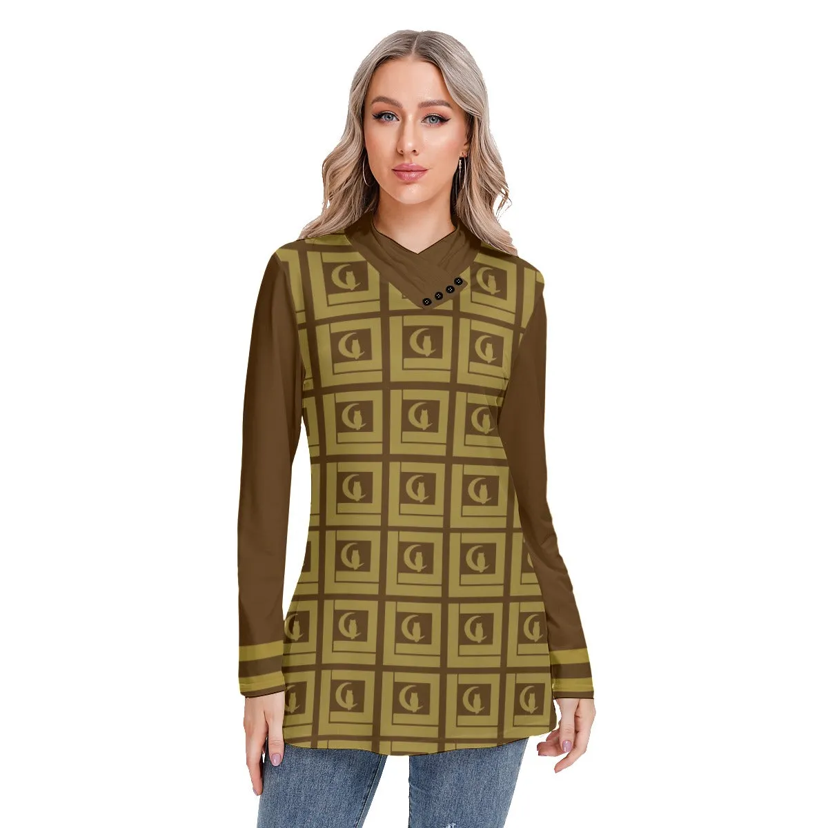 LCC VINTAGE Long-sleeved Heap-neck Slim Casual Tunic Blouse