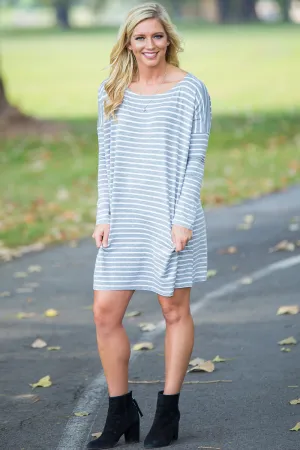 Long Sleeve Tiny Stripe Piko Tunic - Heather/White
