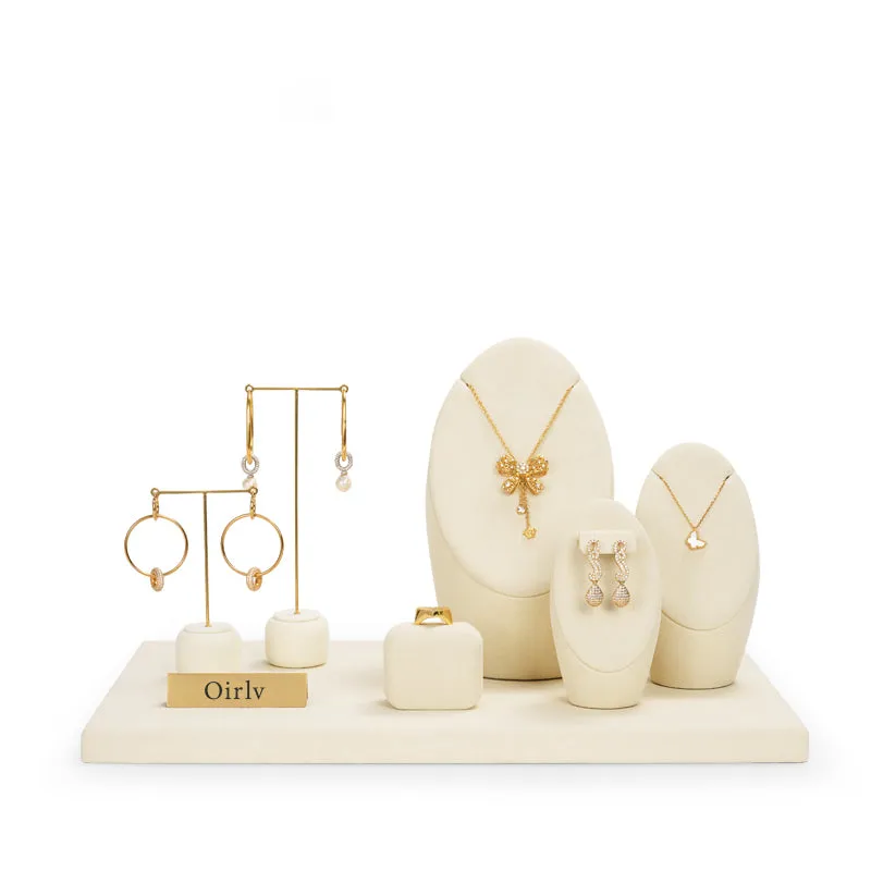 Luxury Beige Microfiber Jewelry Display Set TT101