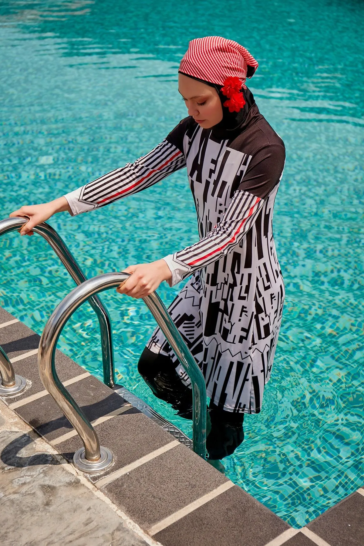 Lycra Black Burkini Modest Swimwear M2302