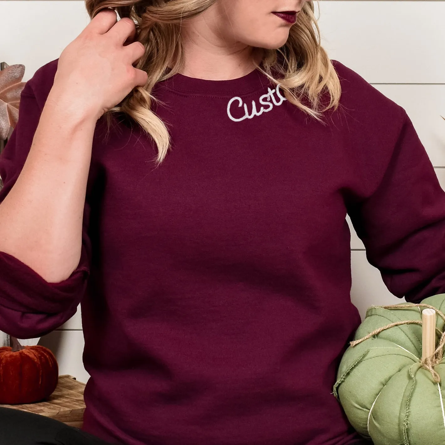 Maroon Custom Embroidered Crewneck Sweatshirt - Personalized Chain Stitch