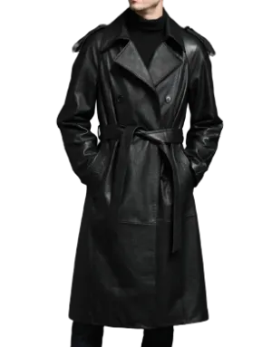 Mens Colter Front Button Genuine Lambskin Leather Long Coat