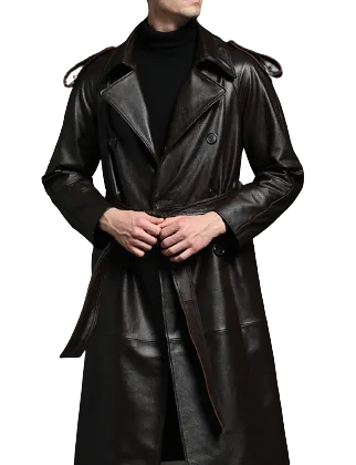 Mens Colter Front Button Genuine Lambskin Leather Long Coat
