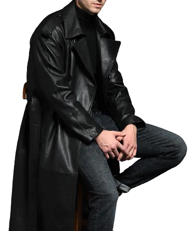 Mens Colter Front Button Genuine Lambskin Leather Long Coat