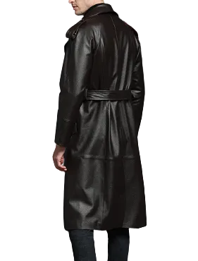 Mens Colter Front Button Genuine Lambskin Leather Long Coat