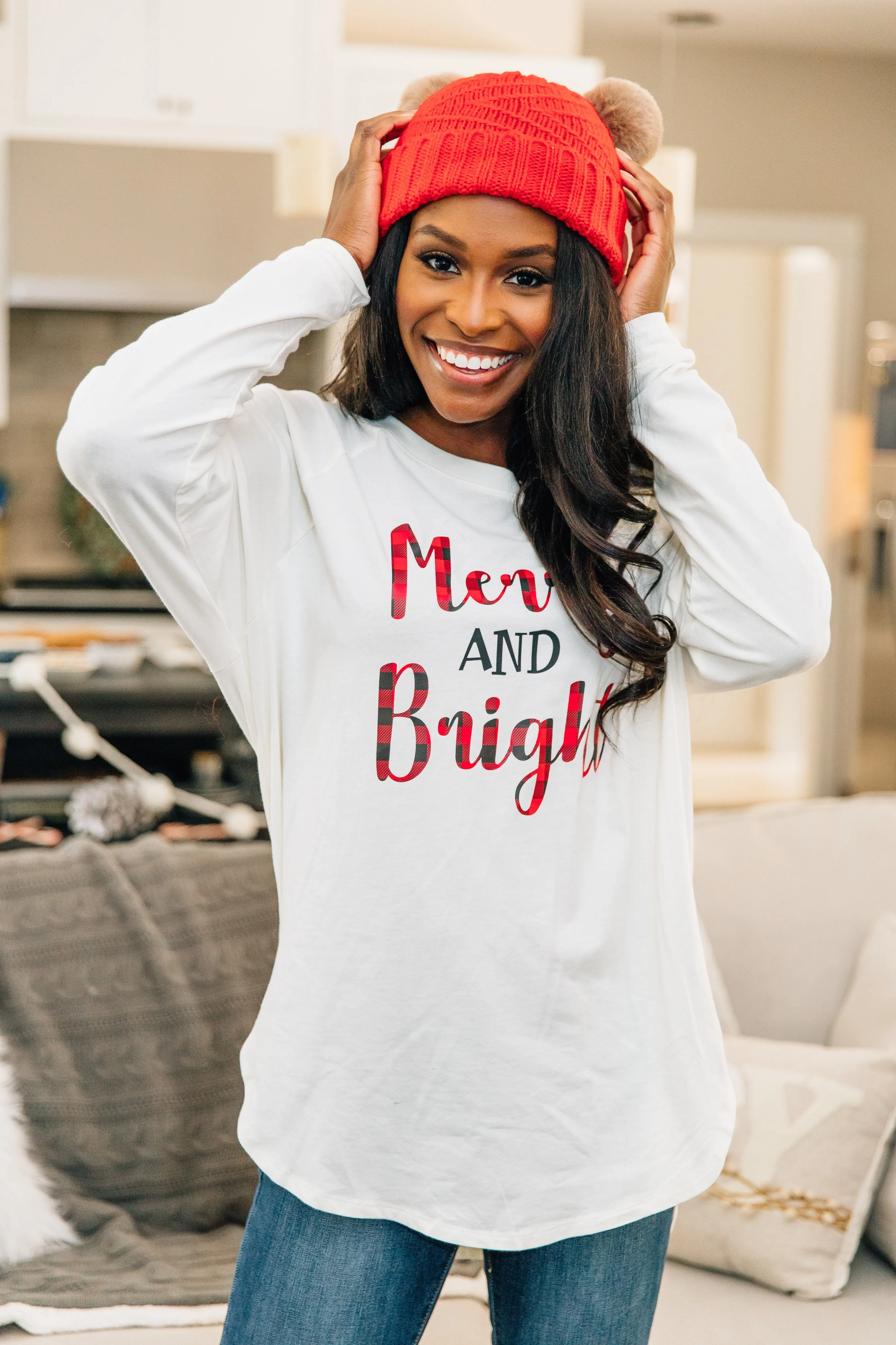 Merry And Bright Ivory Graphic Tunic