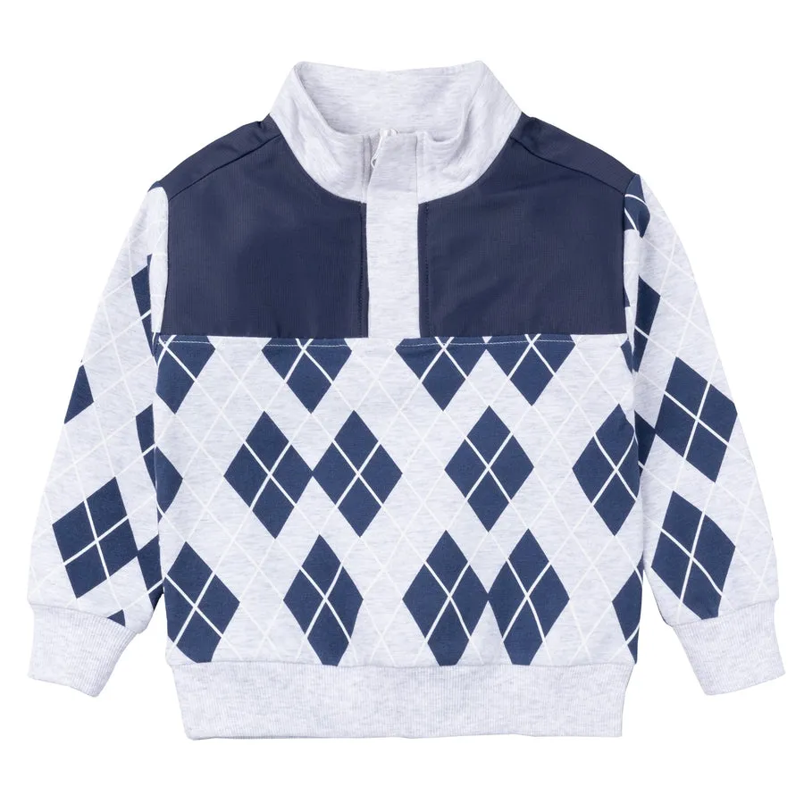 Miles Navy Argyle Print Quarter-Zip Sweatshirt