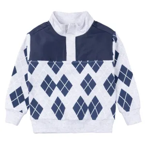 Miles Navy Argyle Print Quarter-Zip Sweatshirt