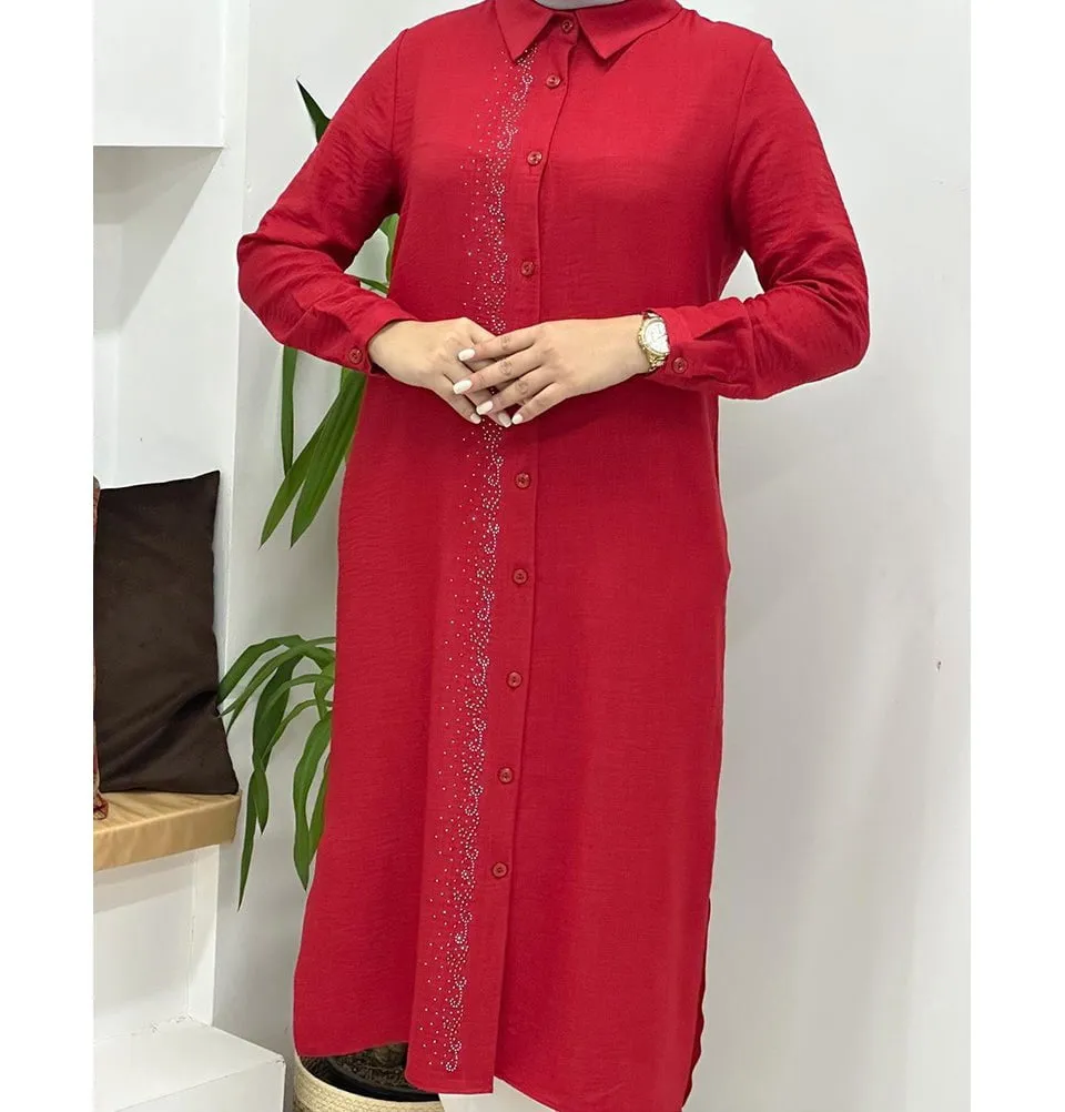 Modest Women's Glittery Tunic 40130 - Red