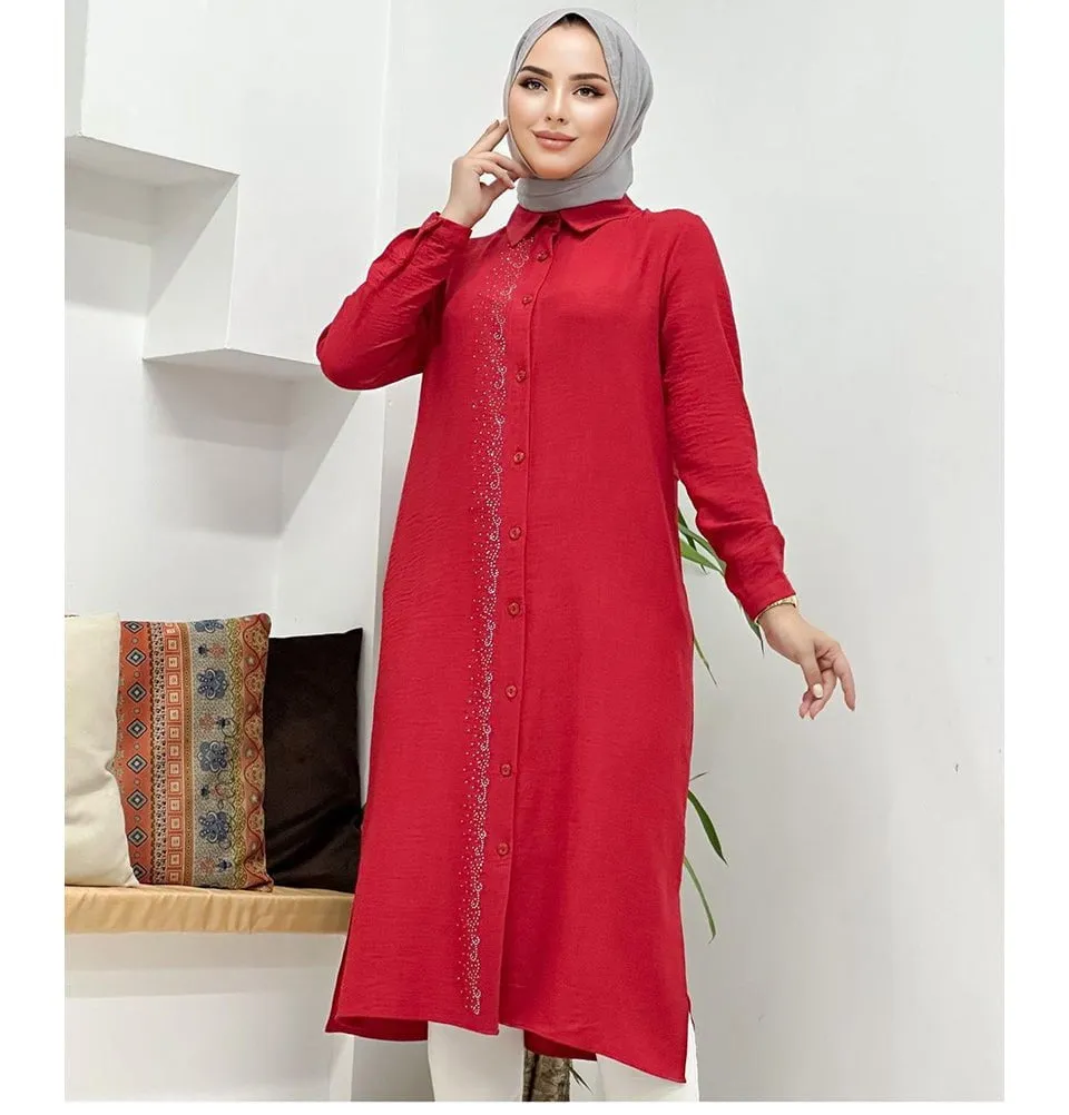 Modest Women's Glittery Tunic 40130 - Red