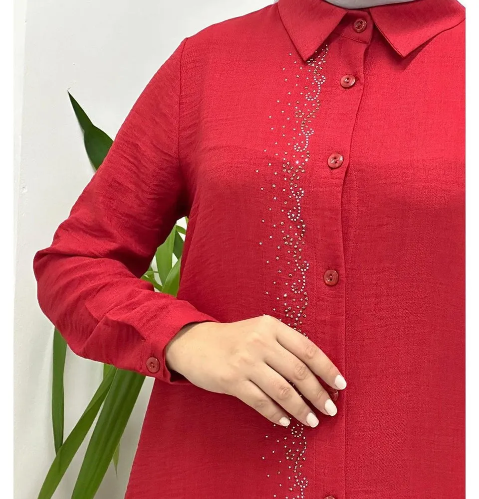 Modest Women's Glittery Tunic 40130 - Red