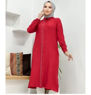 Modest Women's Glittery Tunic 40130 - Red