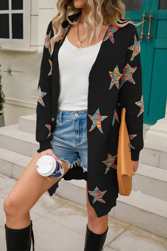 Multicolor Star Knit Long Open Cardigans