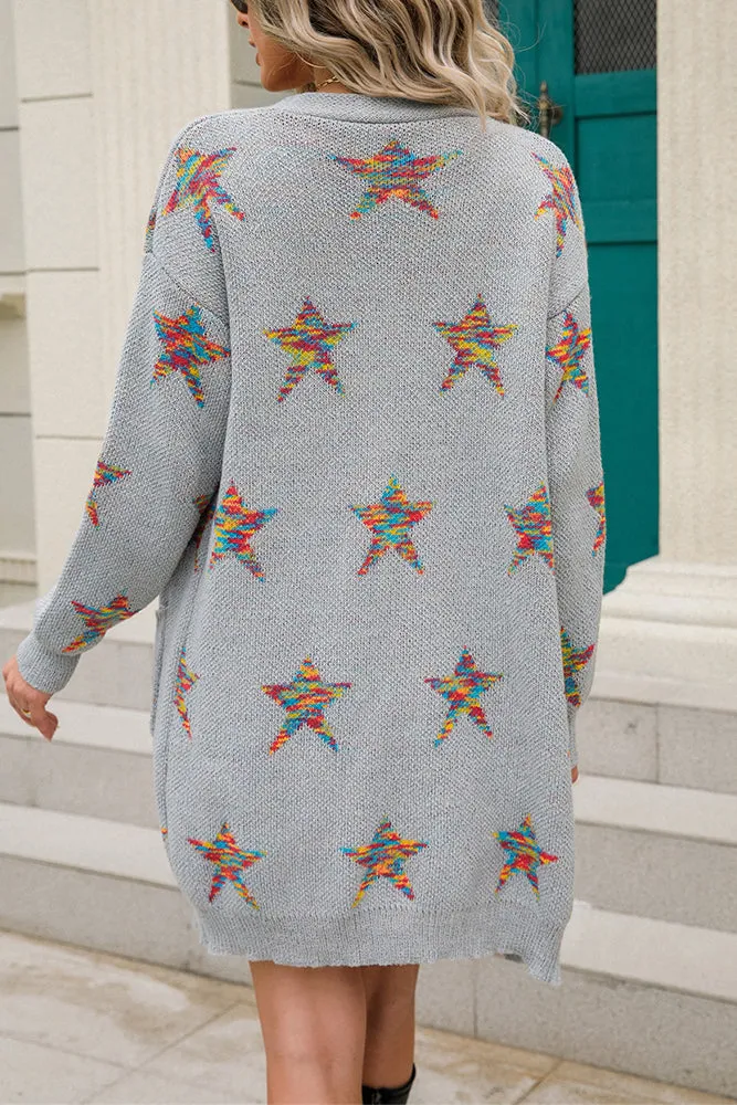 Multicolor Star Knit Long Open Cardigans