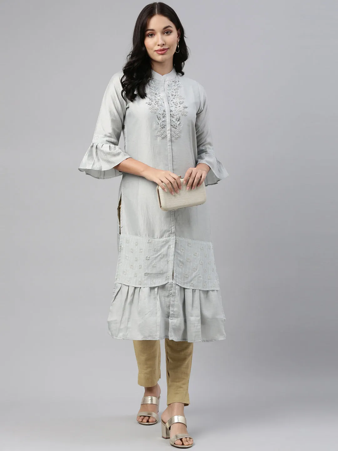 Neeru's Grey Color Model Fabric Tunic