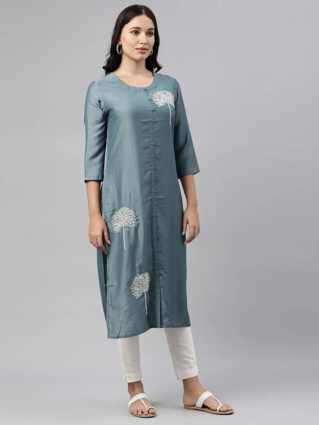 Neeru's Grey Color Silk Fabric Tunic