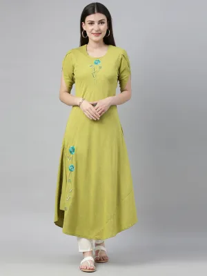 Neeru's M Green Colour Slub Rayon Fabric Tunic "50"