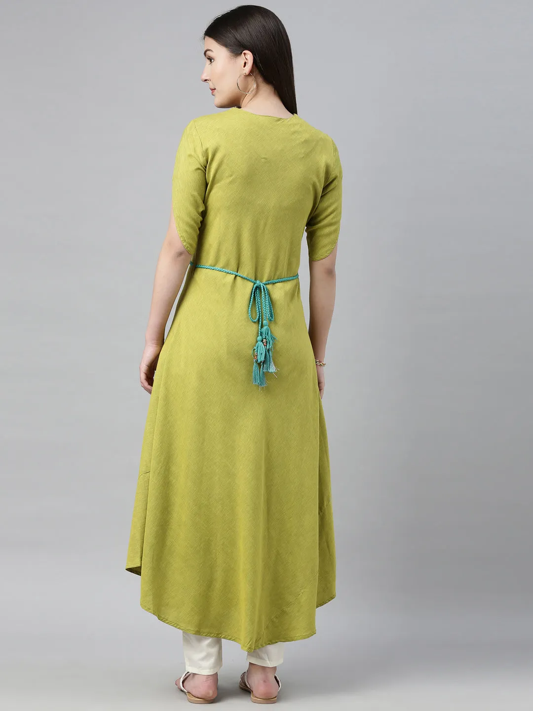 Neeru's M Green Colour Slub Rayon Fabric Tunic "50"
