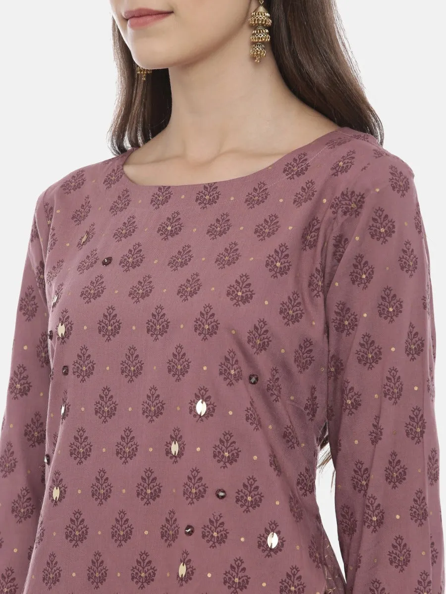 Neeru's Mauve Embellished Tunic & Palazzo Set
