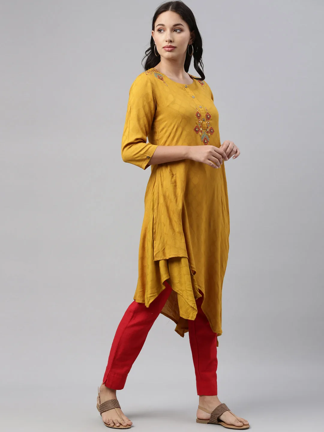 Neeru's Mustard Color Rayon Fabric Tunic