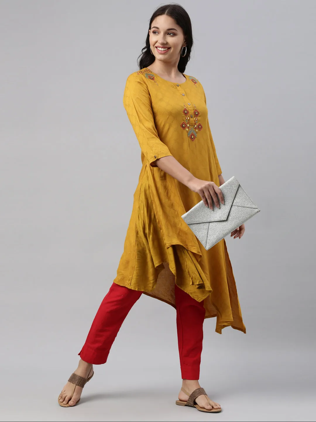 Neeru's Mustard Color Rayon Fabric Tunic