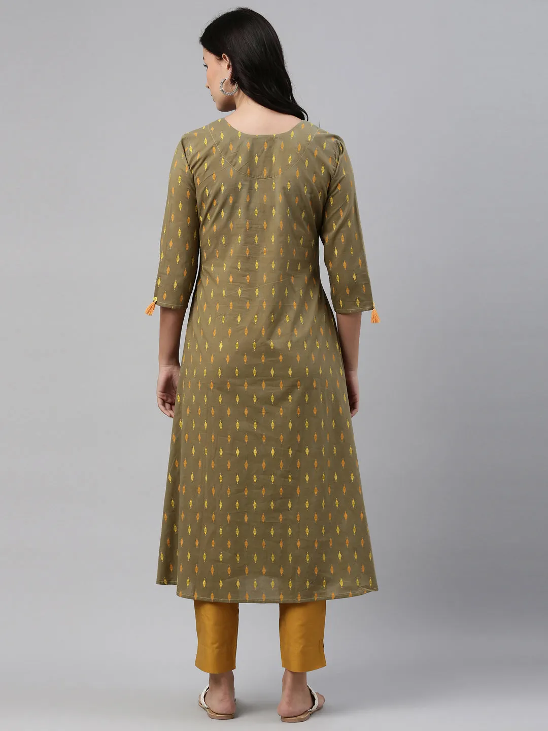 Neeru's Olive Color Cotton Print Fabric Tunic