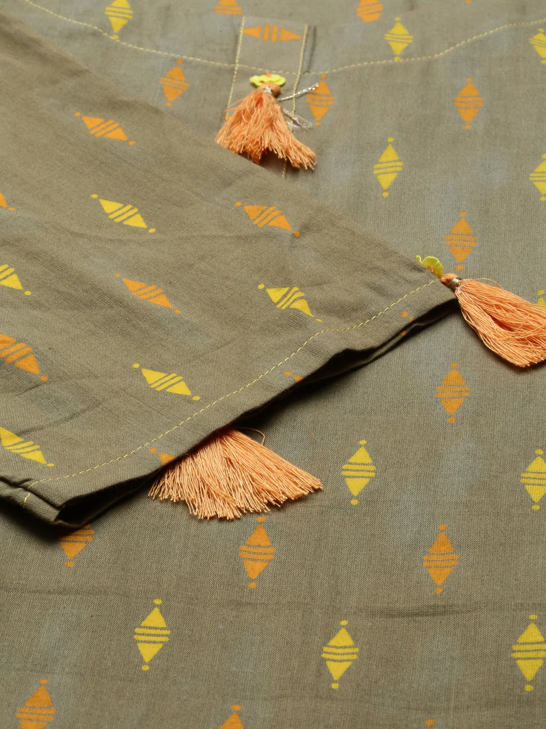 Neeru's Olive Color Cotton Print Fabric Tunic