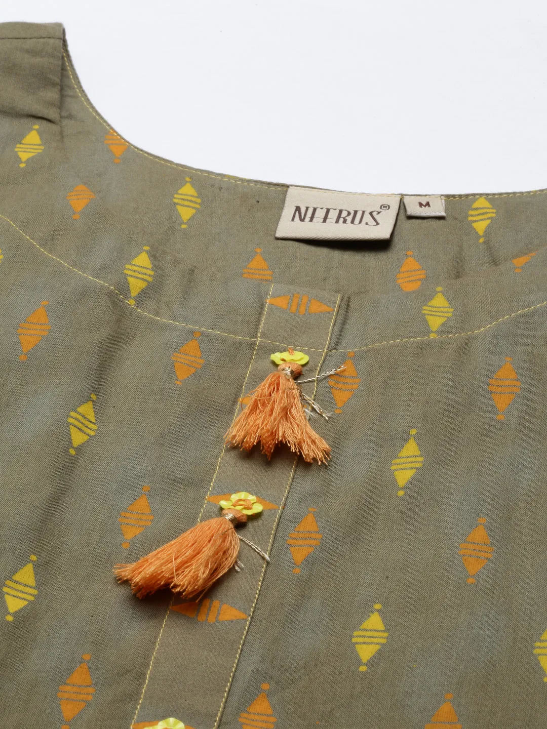 Neeru's Olive Color Cotton Print Fabric Tunic
