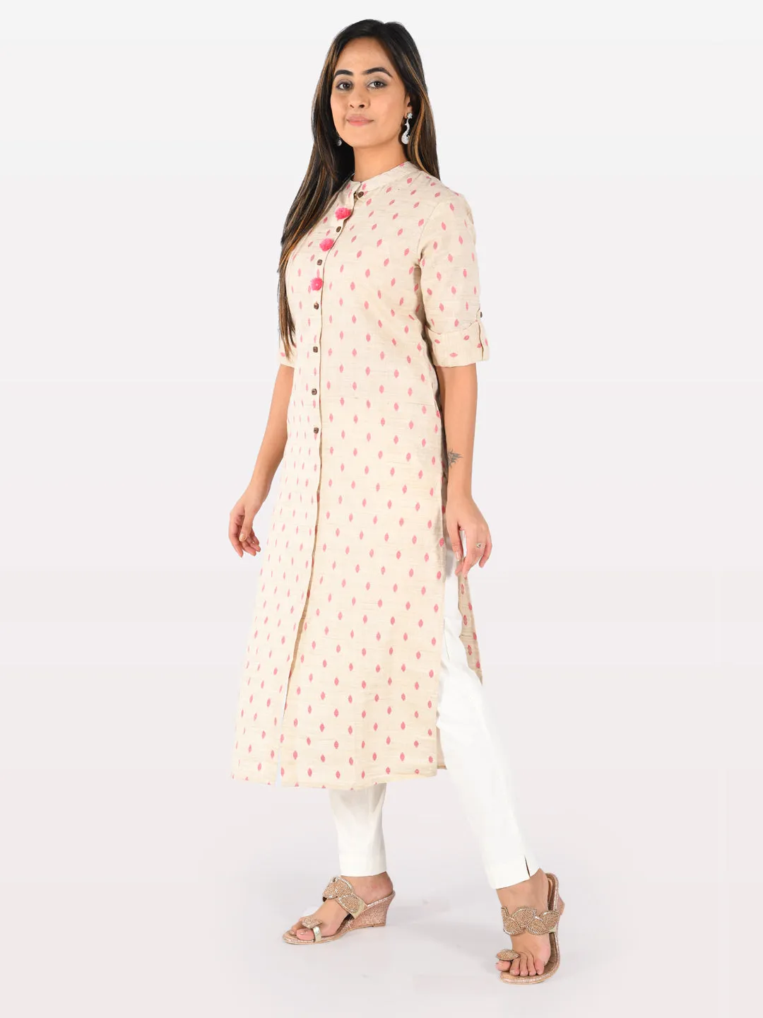 Neeru's Women Beige Pink Color Cotton Fabric Tunic "46"