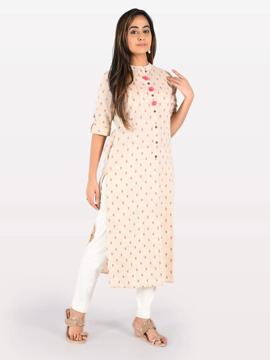 Neeru's Women Beige Pink Color Cotton Fabric Tunic "46"