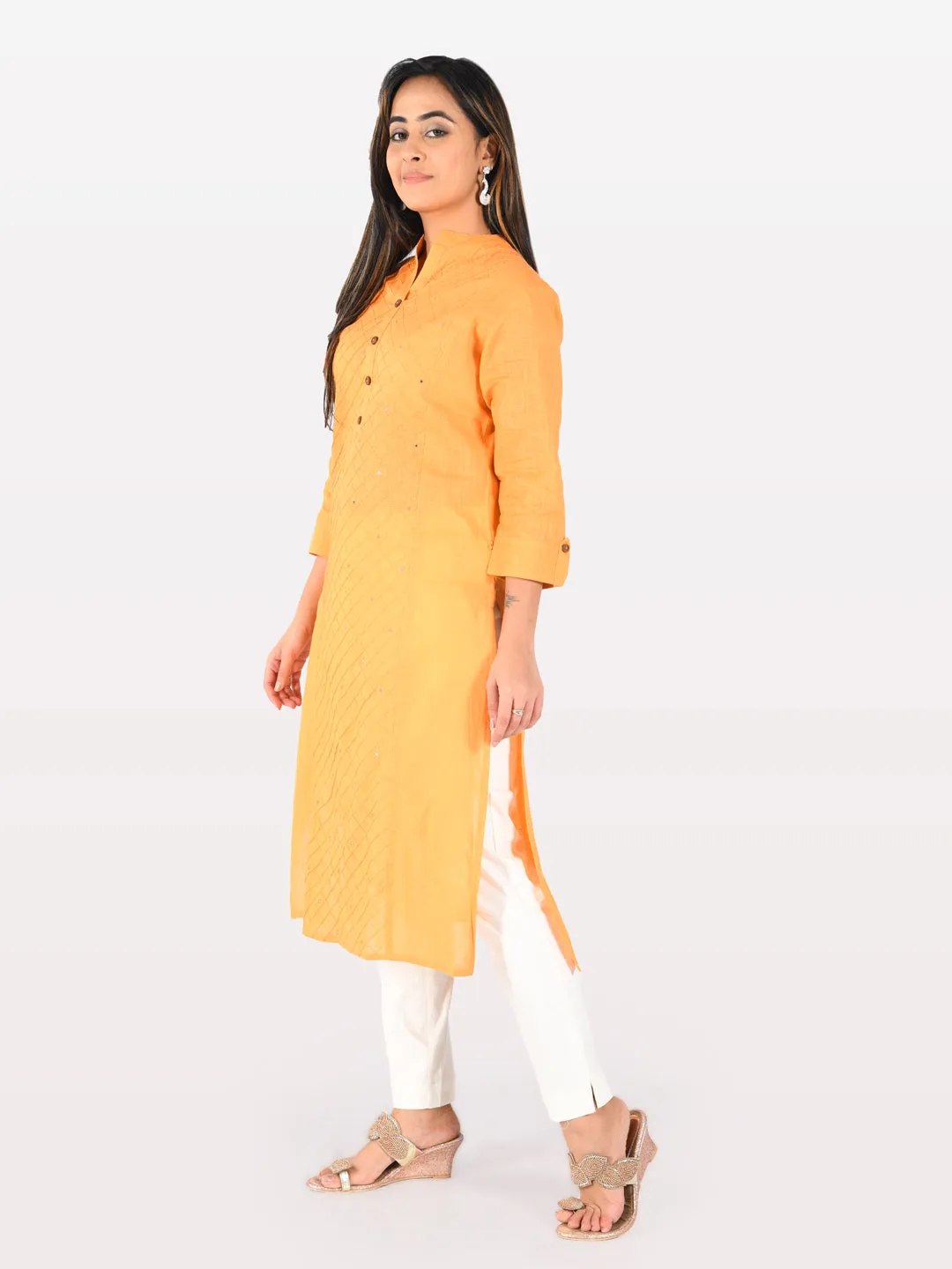 Neeru's Women Peach Color Slub Cotton Fabric Tunic "44"