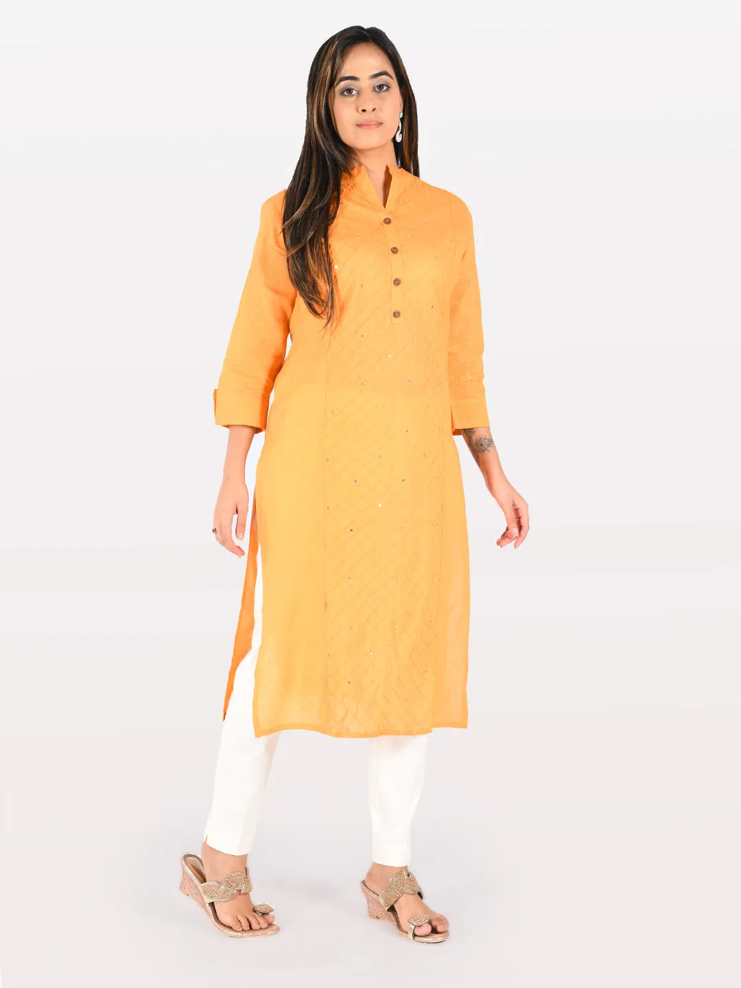 Neeru's Women Peach Color Slub Cotton Fabric Tunic "44"