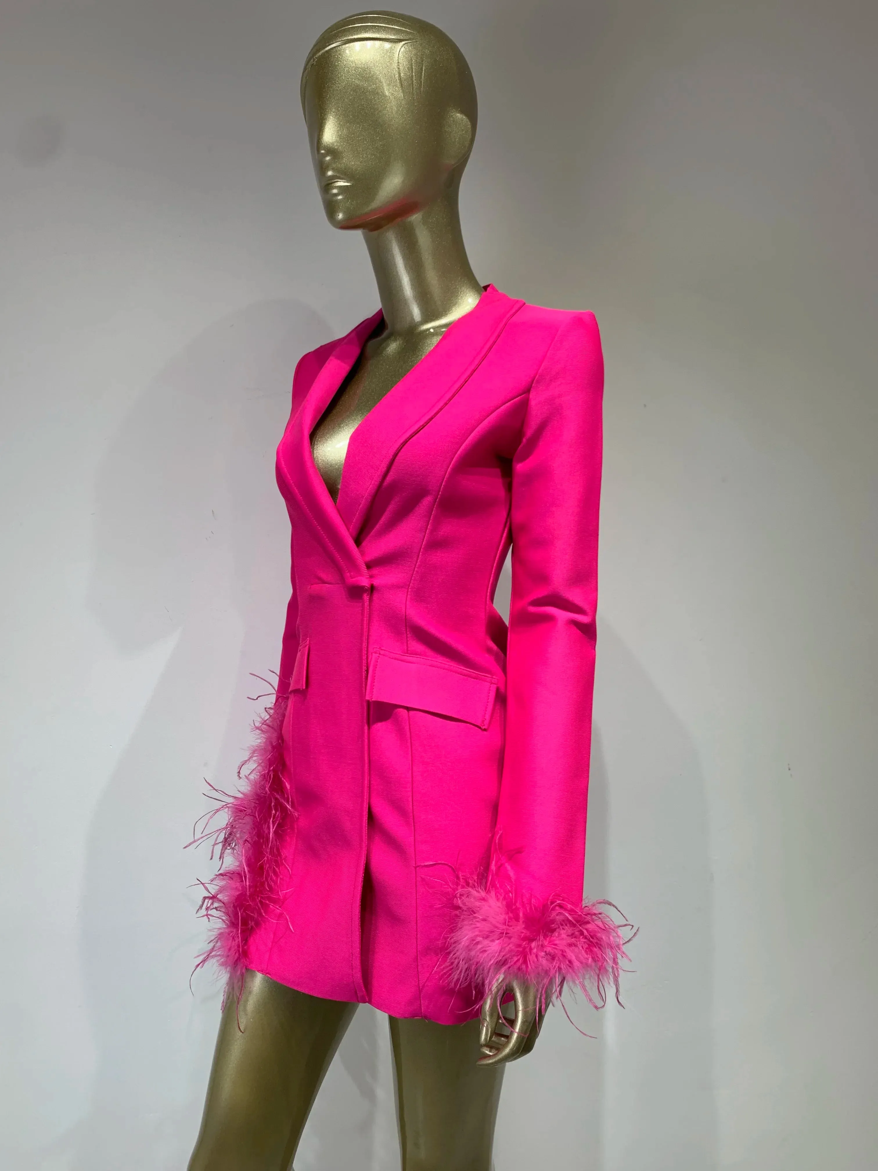 New Elegant Chic Classy Feather Blazer Dress Feather Dress Blazer Dress