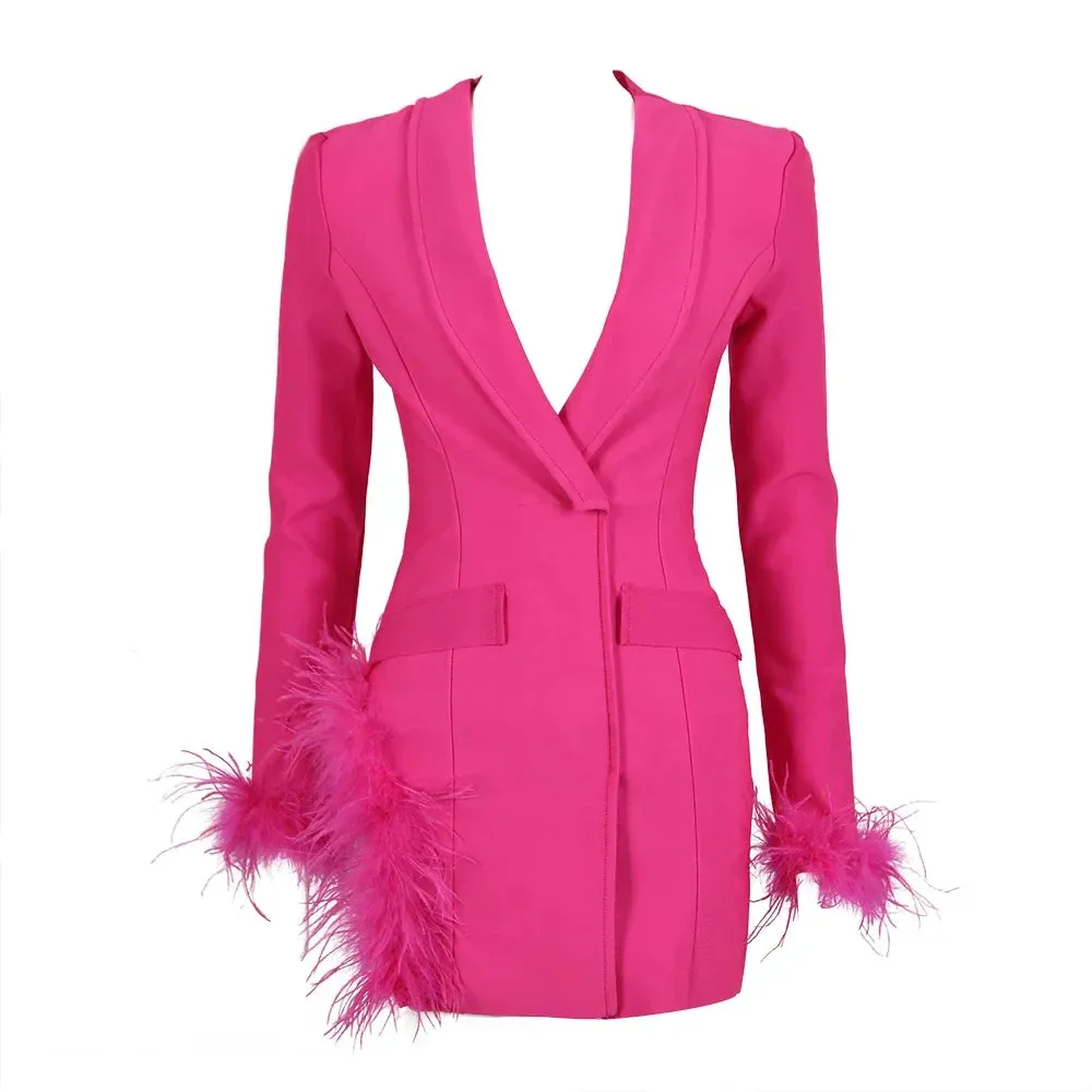 New Elegant Chic Classy Feather Blazer Dress Feather Dress Blazer Dress