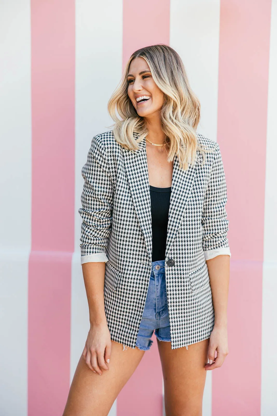 NEW!! The Houndstooth Blazer with Pink Wording