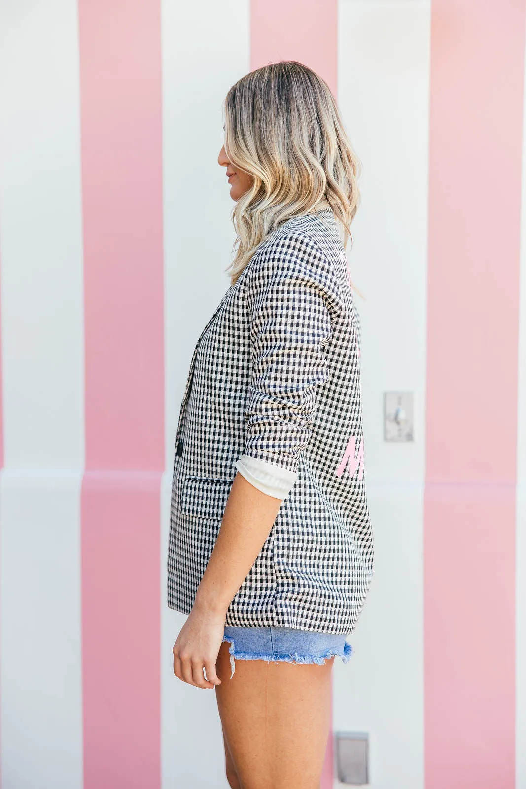 NEW!! The Houndstooth Blazer with Pink Wording