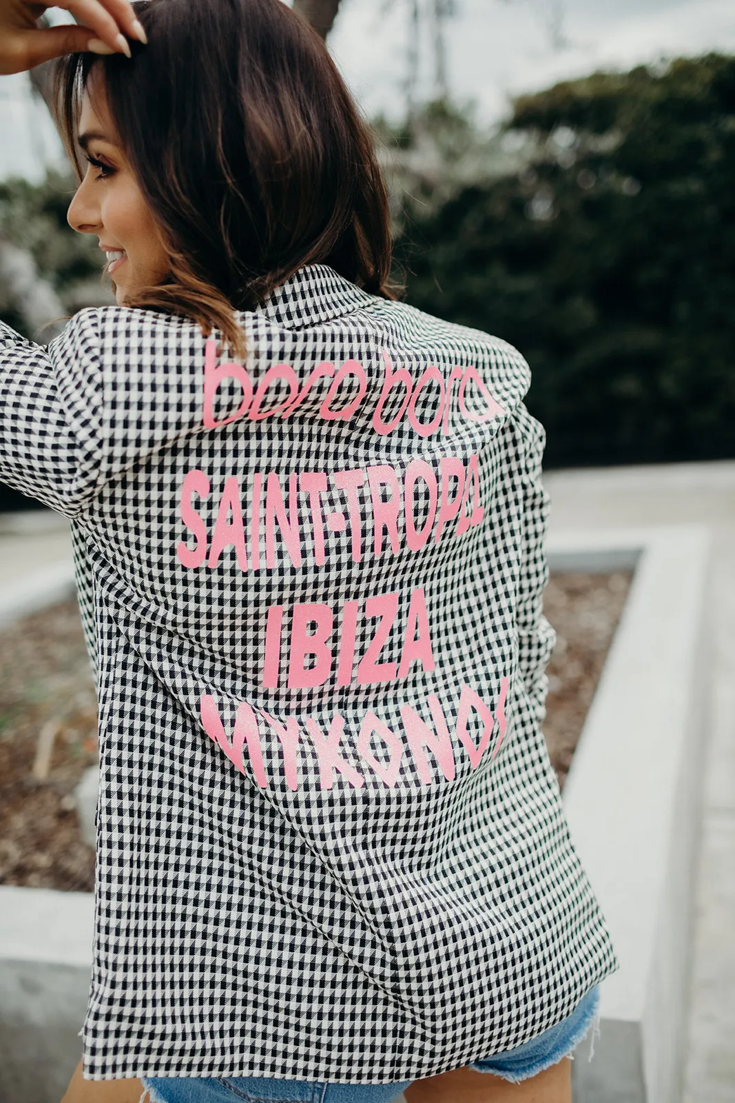 NEW!! The Houndstooth Blazer with Pink Wording