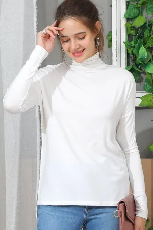 NINEXIS - CWTTL992_LONG SLEEVE TURTLE NECK TUNIC CASUAL TOP: White / (M) 1