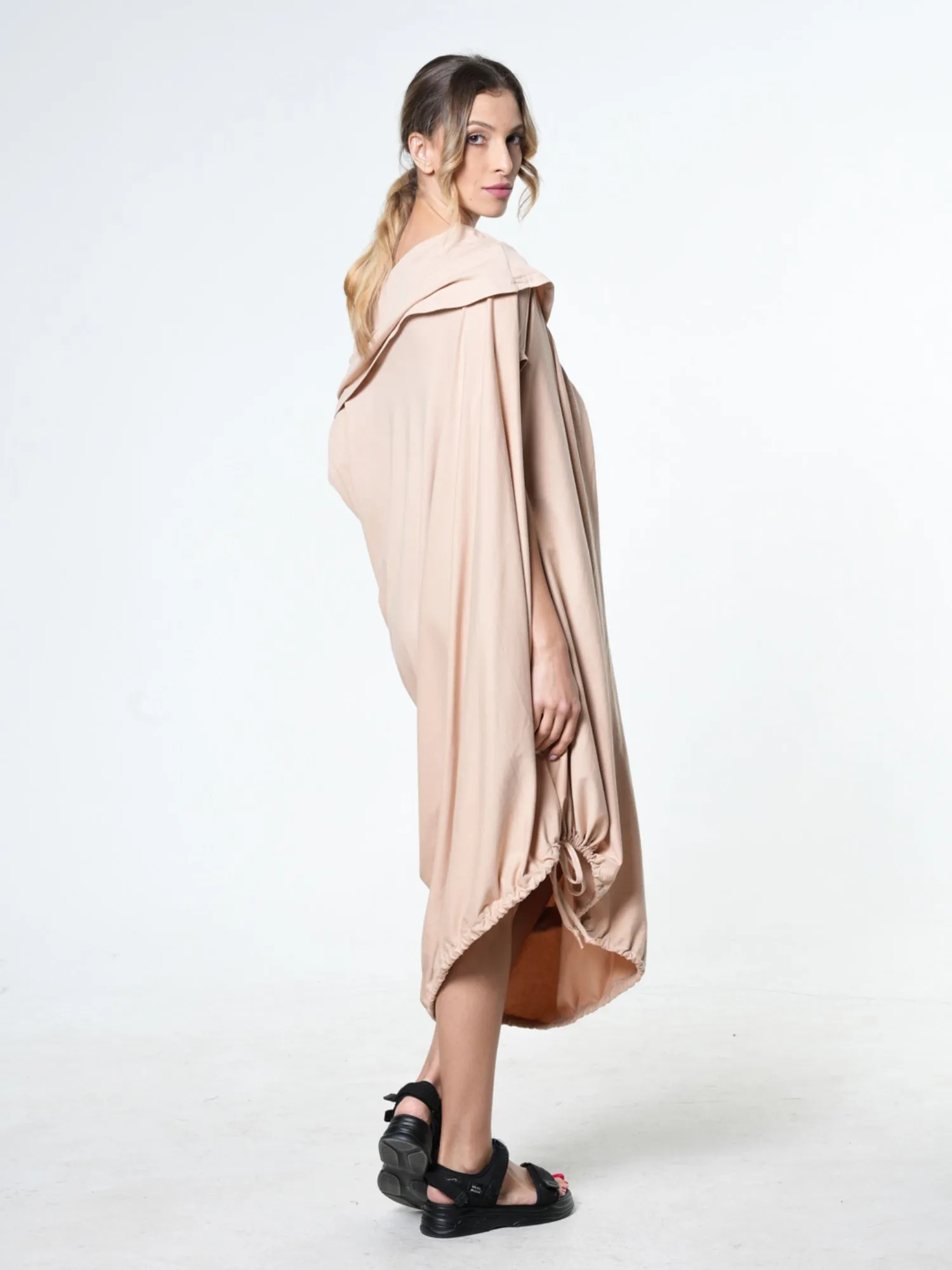 Oversize Cotton Kaftan Dress In Beige