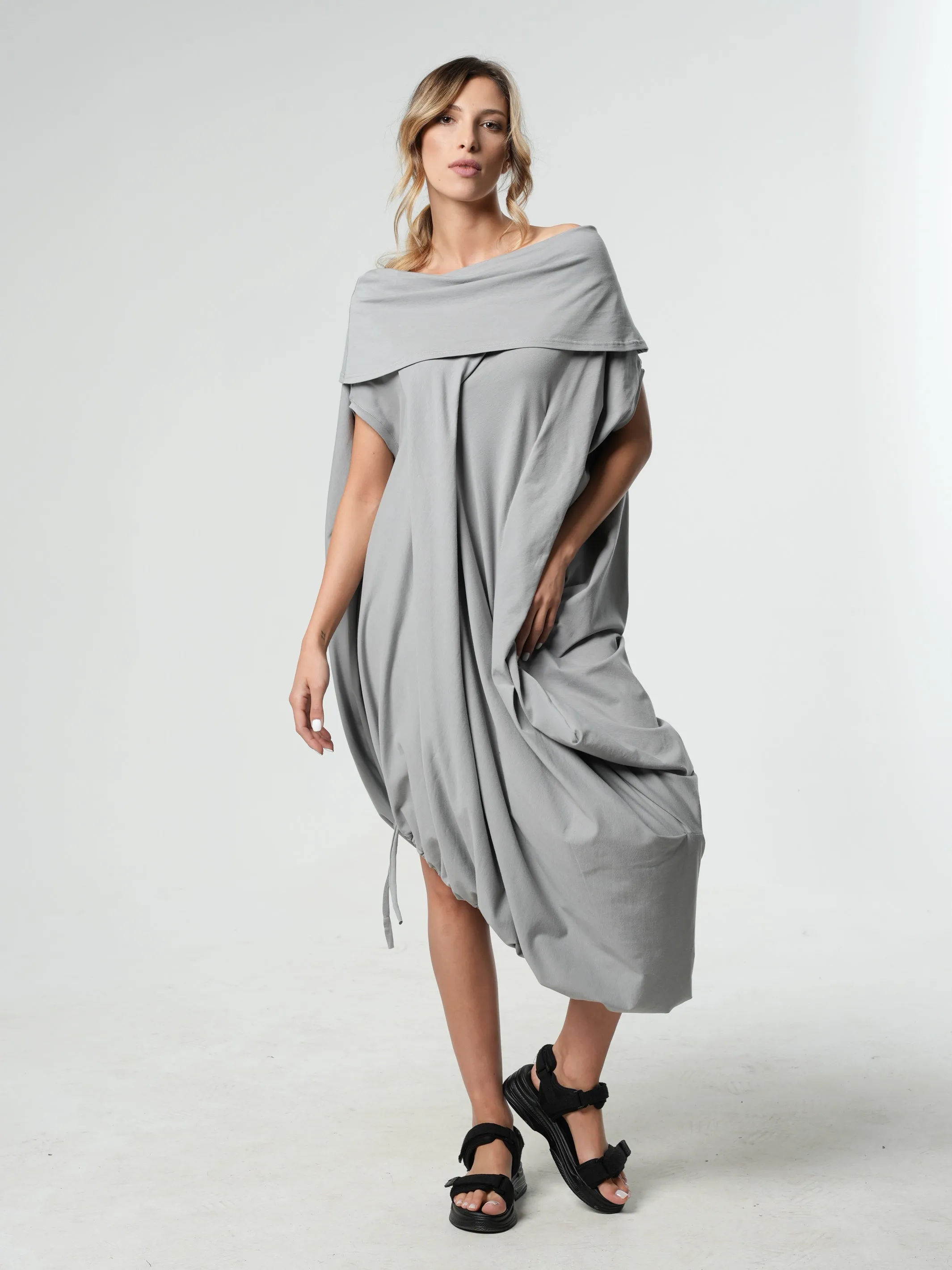 Oversize Cotton Kaftan Dress In Beige