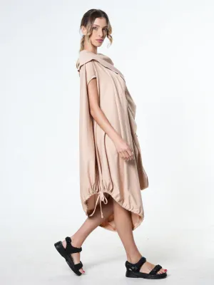 Oversize Cotton Kaftan Dress In Beige