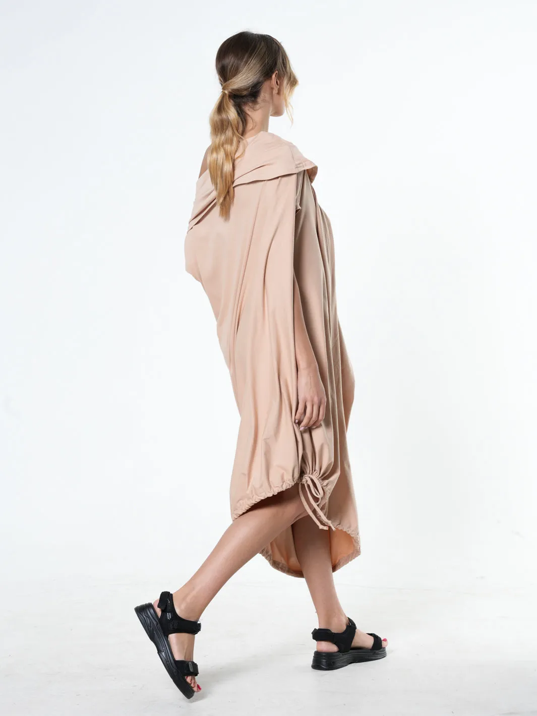 Oversize Cotton Kaftan Dress In Beige