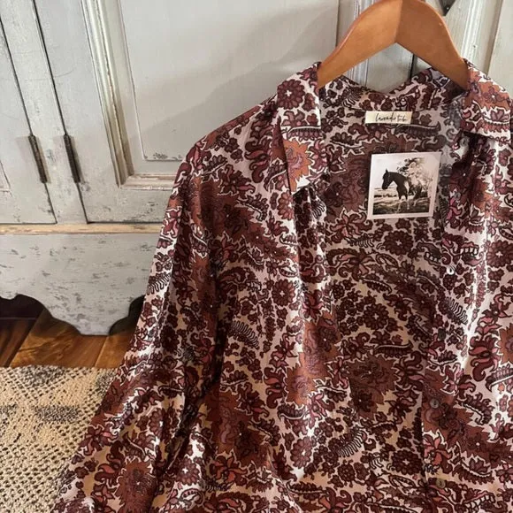 Paisley Floral Button Down Tunic Top