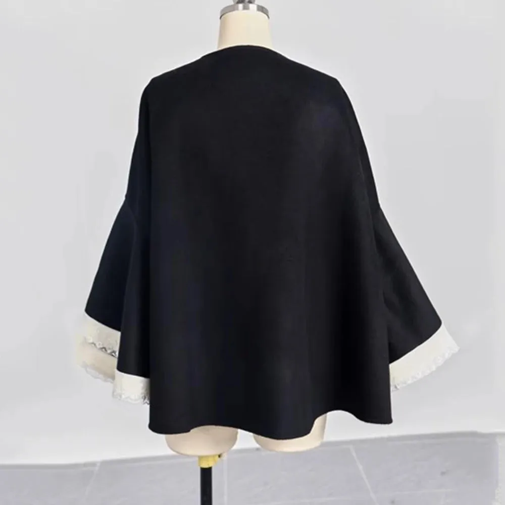 Patchwork Bowknot Loose Coats Round Neck Flare Sleeve