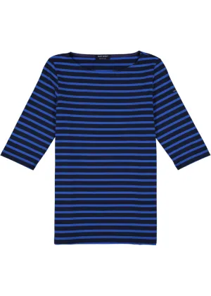 PHARE - Boat Neck Striped Tunic with Slits | Stretch fabric with UV Protection (NAVY / ROYAL BLUE)